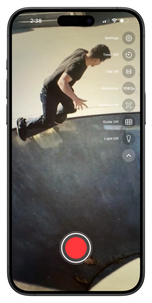 ShredCam is a custom skate camera app built for skateboarders by Luis Calvillo for Mighty Apps.