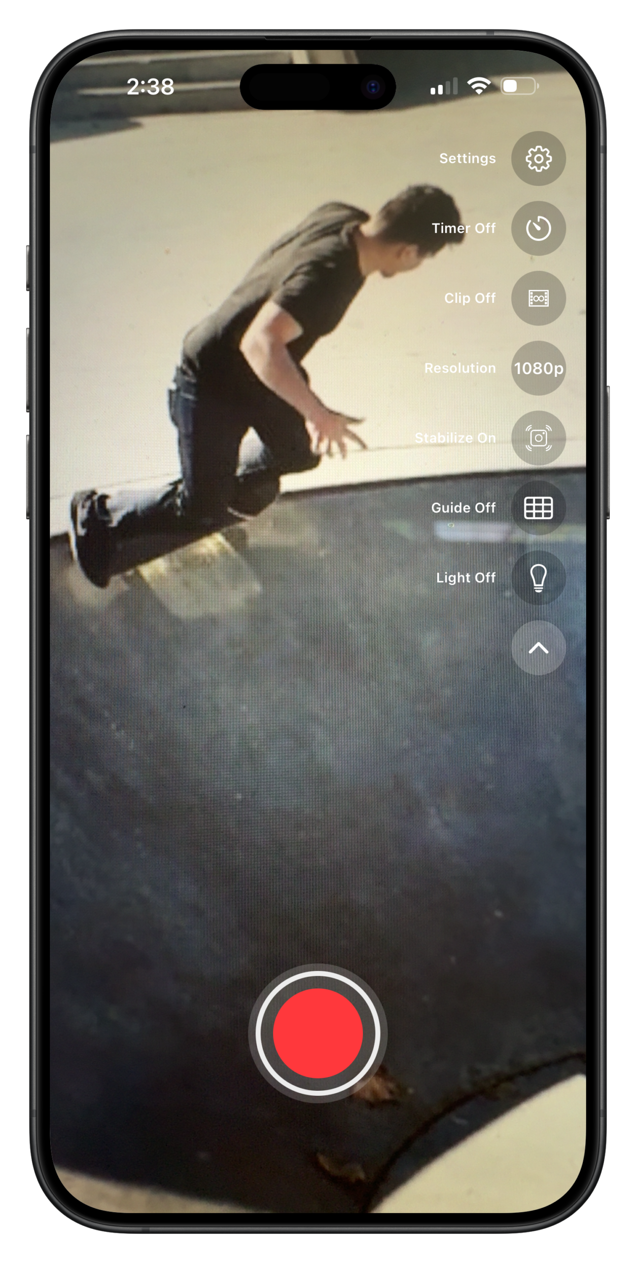 ShredCam is a custom skate camera app built for skateboarders by Luis Calvillo for Mighty Apps.