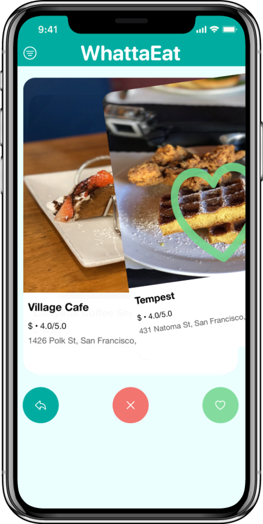 The first version of WhattaEat was a swipe to decide style food discovery app.